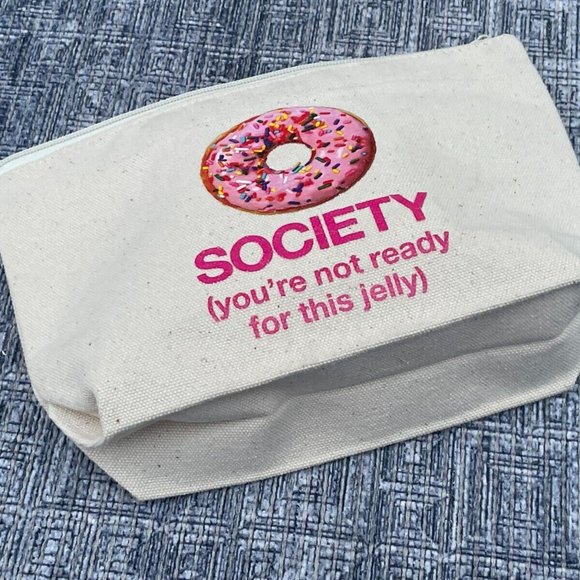 Dogeared Make Up Bag SOCIETY Zip Up Bag Cotton Donut New - Picture 6 of 10